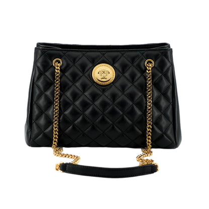 La Medusa Nappa Quilted Black Leather Large Tote Bag