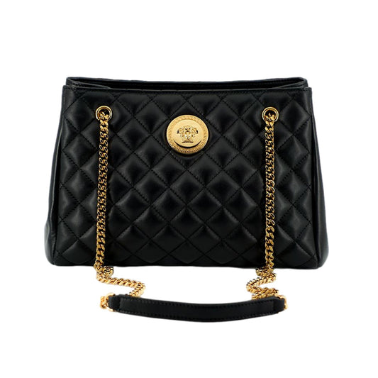 La Medusa Nappa Quilted Black Leather Large Tote Bag