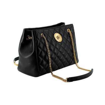 La Medusa Nappa Quilted Black Leather Large Tote Bag