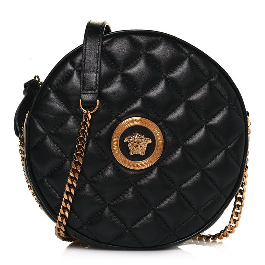 La Medusa Round Quilted Leather Black Shoulder Bag