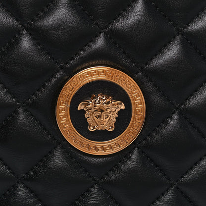 La Medusa Round Quilted Leather Black Shoulder Bag