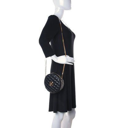 La Medusa Round Quilted Leather Black Shoulder Bag