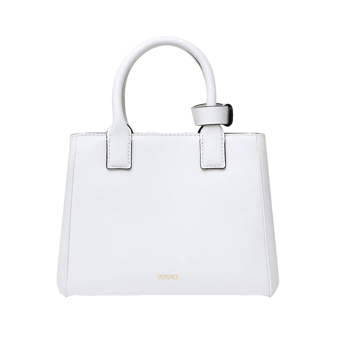 La Medusa Gold Plaque White Leather Small Crossbody Tote Bag