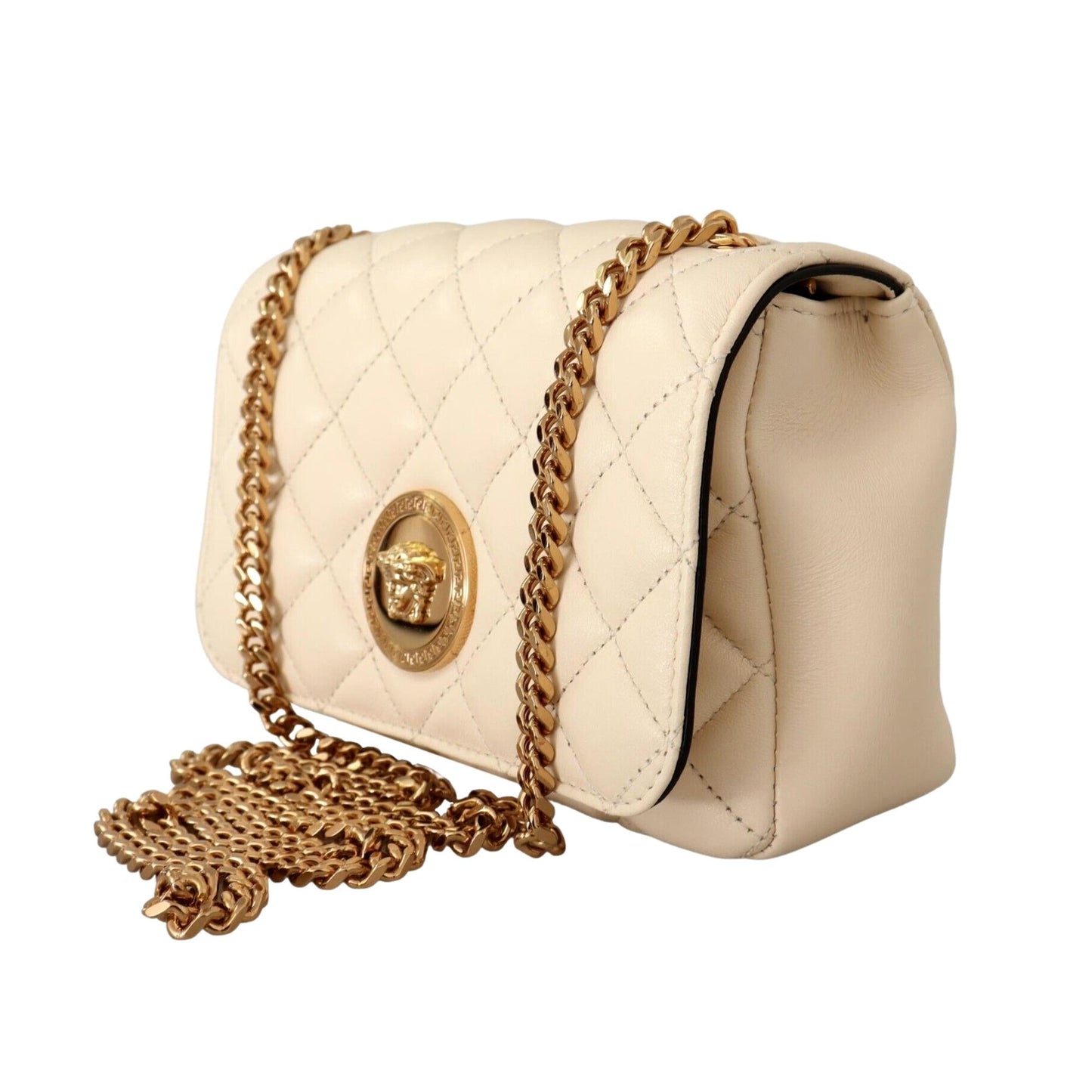 La Medusa Nappa Quilted Beige Leather Chain Small Crossbody Bag