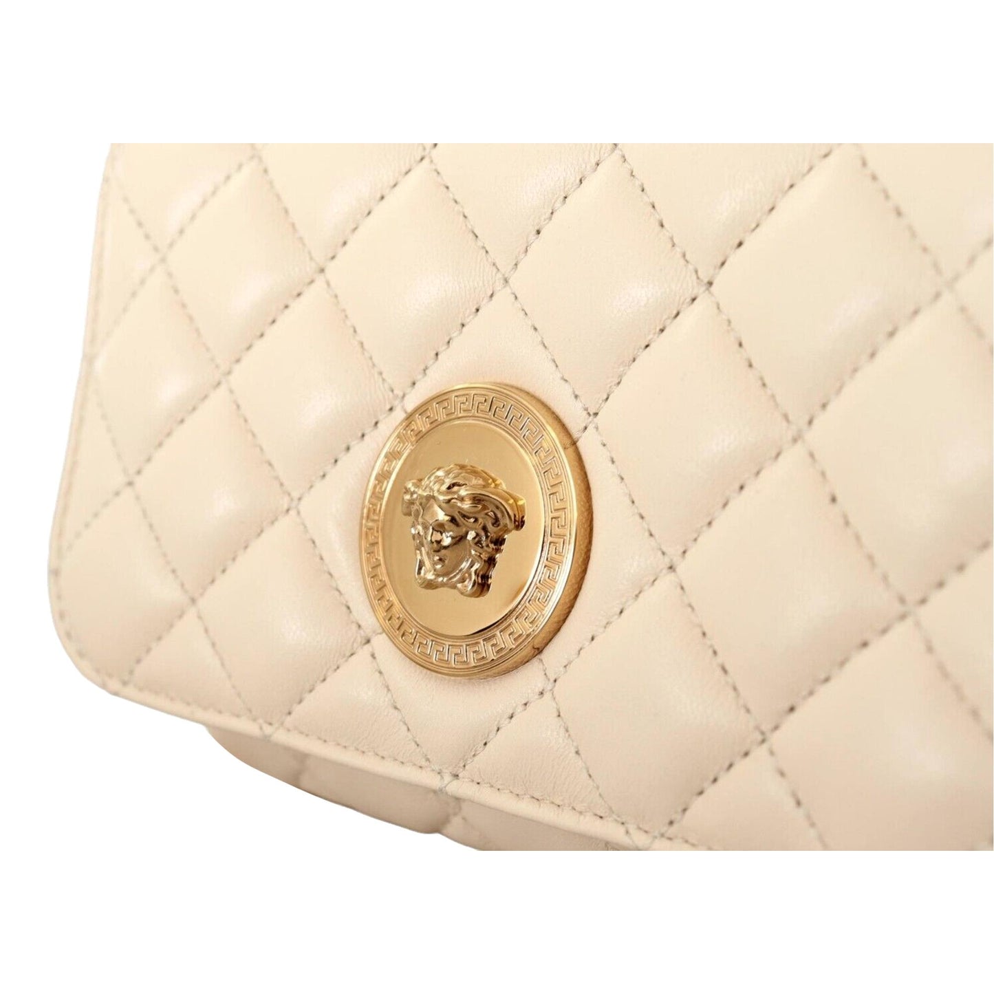 La Medusa Nappa Quilted Beige Leather Chain Small Crossbody Bag