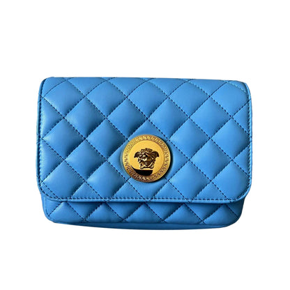 Medusa Nappa Quilted Blue Leather Chain Crossbody