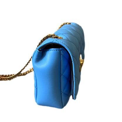 Medusa Nappa Quilted Blue Leather Chain Crossbody