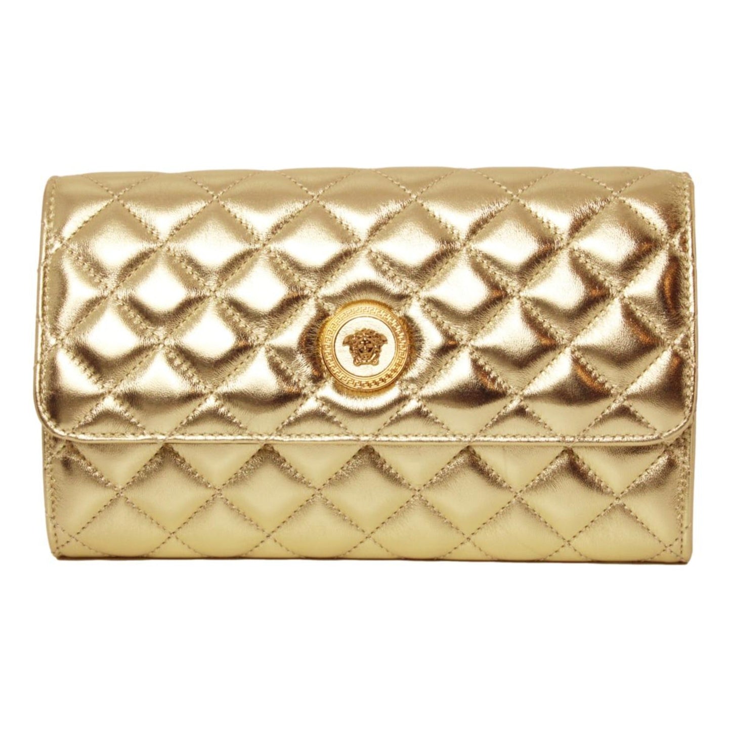 Metallic Gold Leather Medusa Chain Wallet Bag