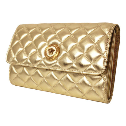 Metallic Gold Leather Medusa Chain Wallet Bag