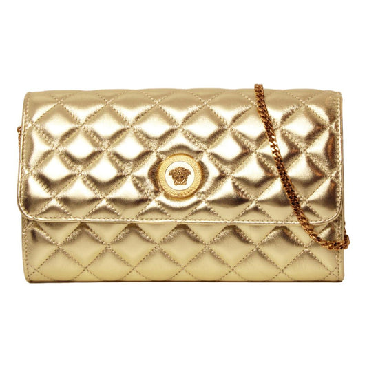 Metallic Gold Leather Medusa Chain Wallet Bag