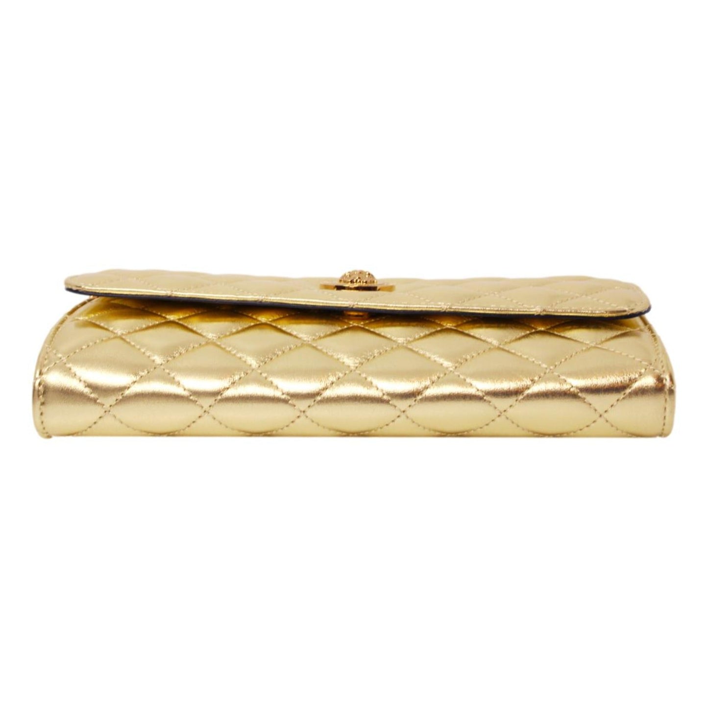 Metallic Gold Leather Medusa Chain Wallet Bag