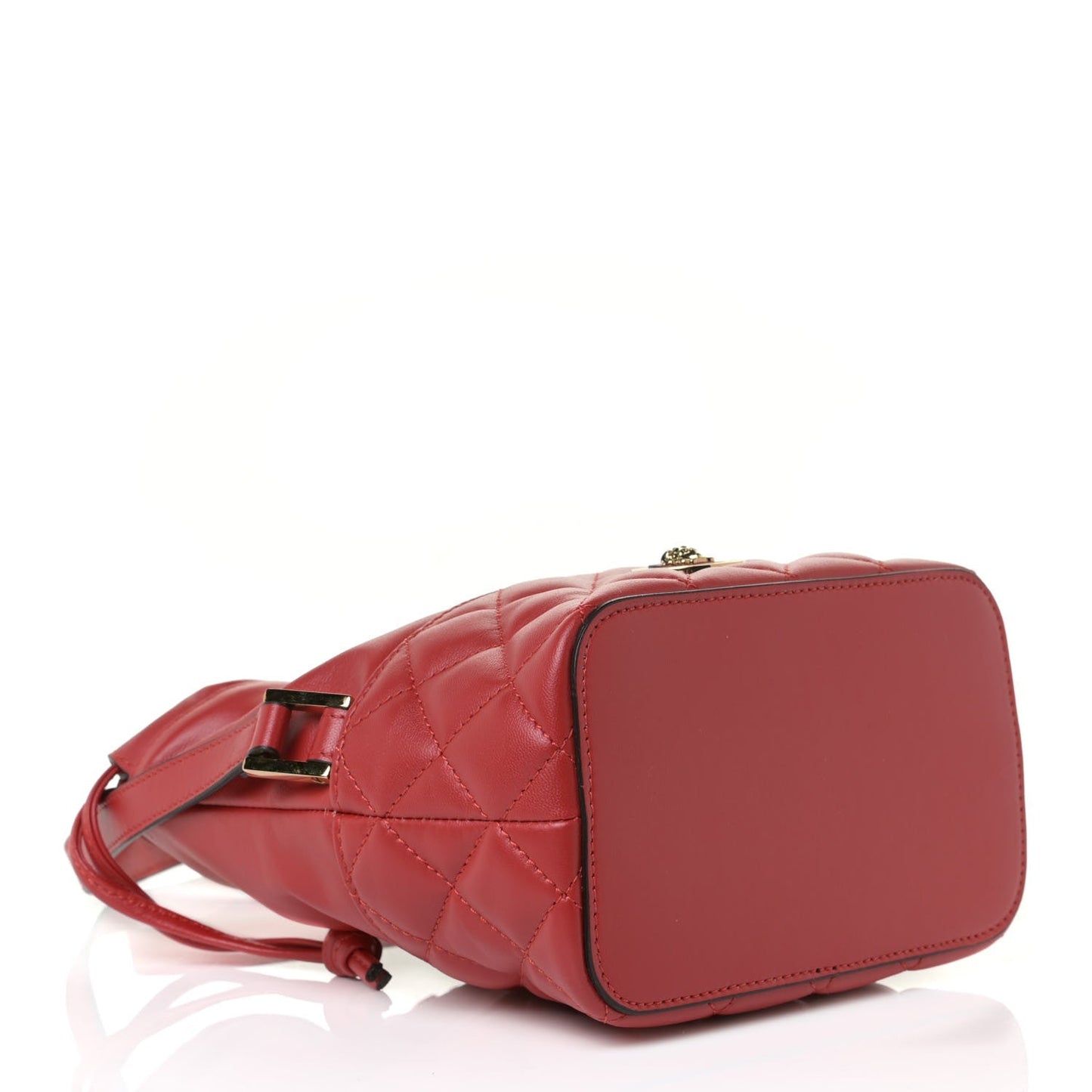 Red Leather Medusa Quilted Drawstring Bucket Bag