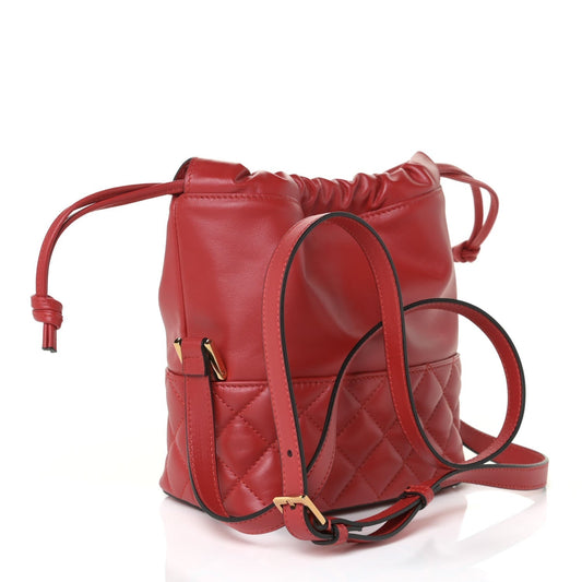 Red Leather Medusa Quilted Drawstring Bucket Bag