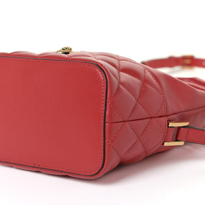 Red Leather Medusa Quilted Drawstring Bucket Bag